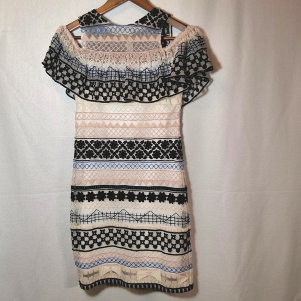 Parker Cold Shoulder Lace Mini Dress Embroidered Ruffle Multi Color Womens Small